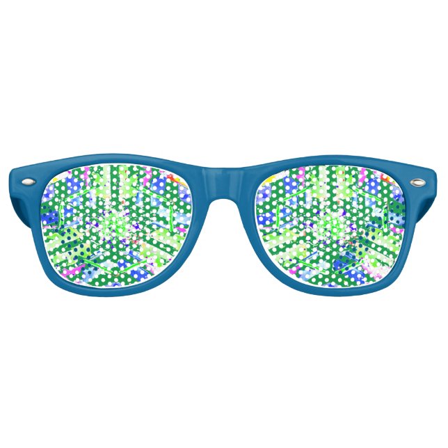 Psychedelic Neon Abstract Kaleidoscope Art  Retro Sunglasses (Front)