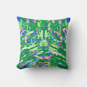 Psychedelic Neon Abstract Kaleidoscope Art Throw Pillow