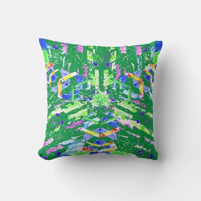 Psychedelic Neon Abstract Kaleidoscope Art  Throw Pillow (Front)