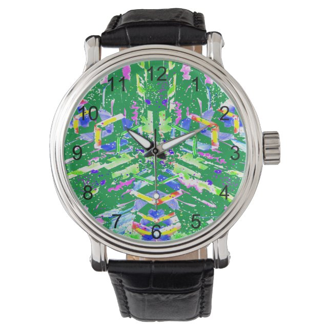 Psychedelic Neon Abstract Kaleidoscope Art  Watch (Front)