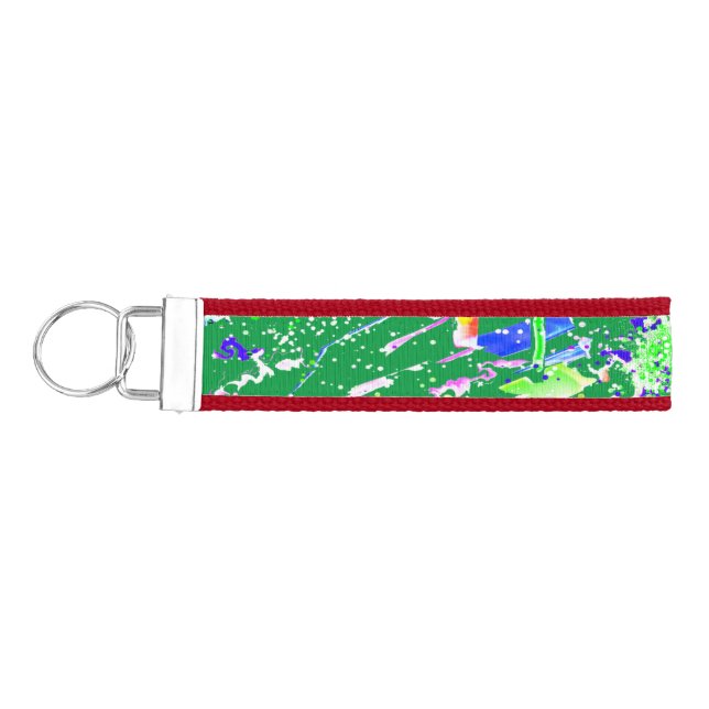 Psychedelic Neon Abstract Kaleidoscope Art  Wrist Keychain (Keys on Left)