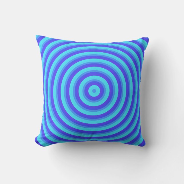Psychedelic Neon Blue Circles Throw Pillow (Front)