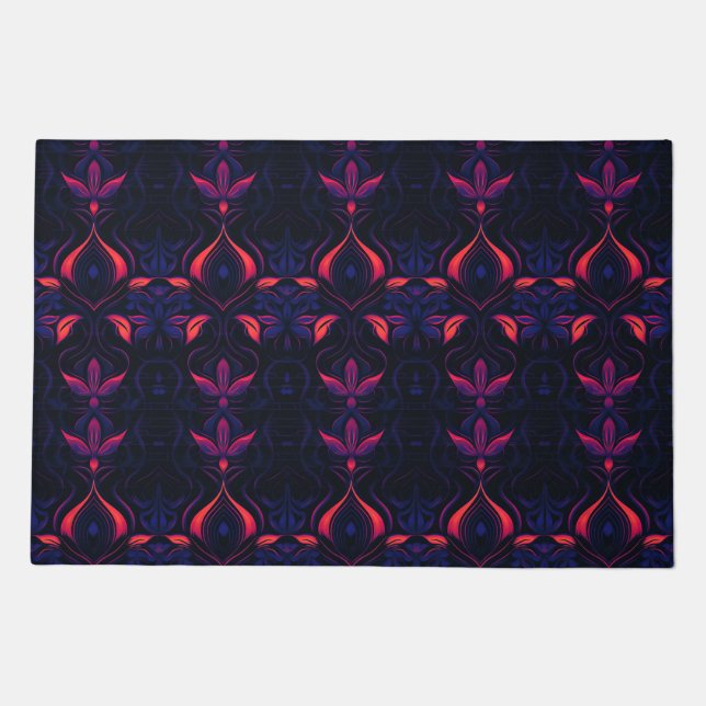 Psychedelic Neon Flower Art Nouveau Pattern Doormat (Front)
