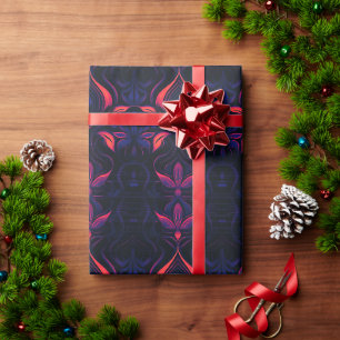 Psychedelic Neon Flower Art Nouveau Pattern Wrapping Paper