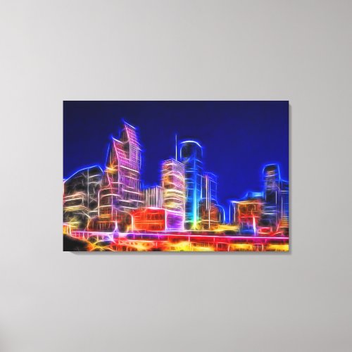 Psychedelic Neon Fractal Glowing View Of Houston Canvas Print