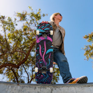 Psychedelic Neon Magic Mushroom Trippy Graphic Skateboard