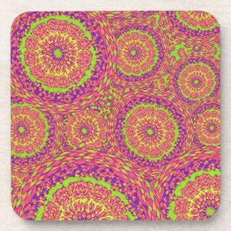 Psychedelic Neon Mandala Swirl Pattern Beverage Coaster