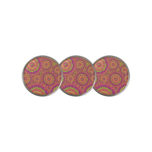 Psychedelic Neon Mandala Swirl Pattern Golf Ball Marker (3 Up)