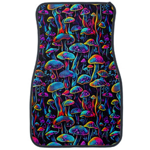 Psychedelic Neon Mushroom Pattern Car Floor Mat