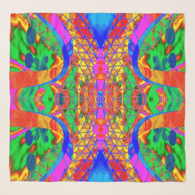 Psychedelic Neon Rainbow Chiffon Scarf (Front)