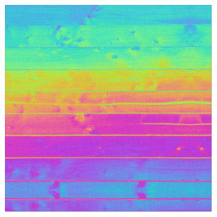 Psychedelic Neon Rainbow Faux Bois Wood Boards Fabric