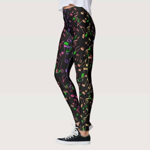 Psychedelic Neon Rainbow Music Notes Leggings