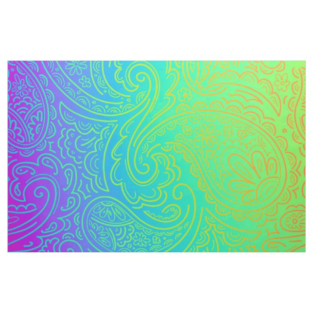 Psychedelic Neon Rainbow Paisley Fabric (Fat Quarter)