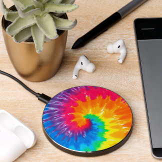 Psychedelic Neon Tie Dye Wireless Charger