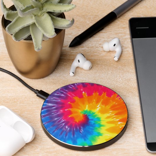 Psychedelic Neon Tie Dye Wireless Charger (Desk 2)