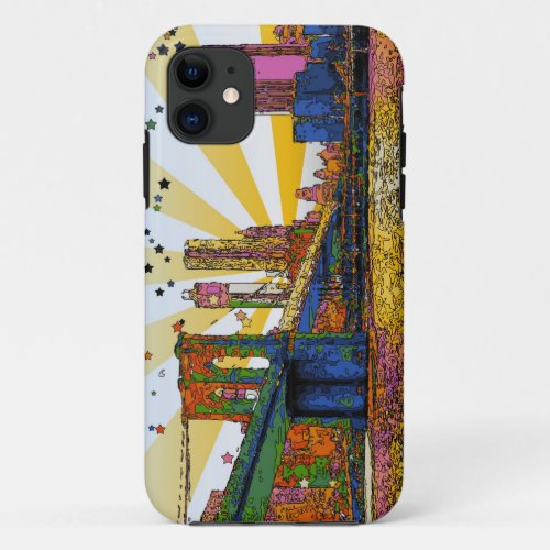 Psychedelic New York City Brooklyn Bridge WTC 1 iPhone 11 Case