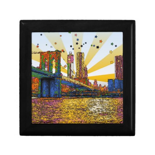 Psychedelic New York City Brooklyn Bridge WTC 1 Keepsake Box