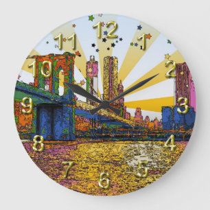 Psychedelic New York City: Brooklyn Bridge, WTC #1 Large Clock