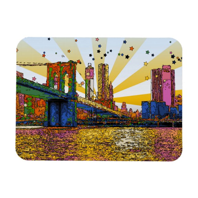 Psychedelic New York City: Brooklyn Bridge, WTC #1 Magnet (Horizontal)