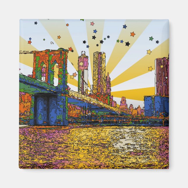 Psychedelic New York City: Brooklyn Bridge, WTC #1 Magnet (Front)