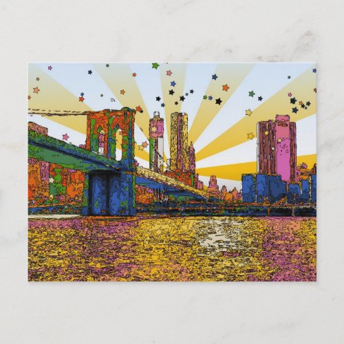Psychedelic New York City Brooklyn Bridge WTC 1 Postcard