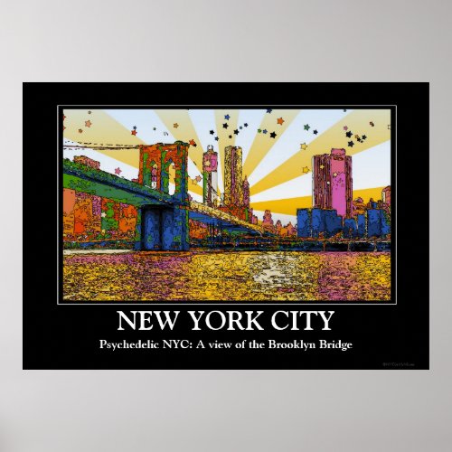 Psychedelic New York City Brooklyn Bridge WTC 1 Poster