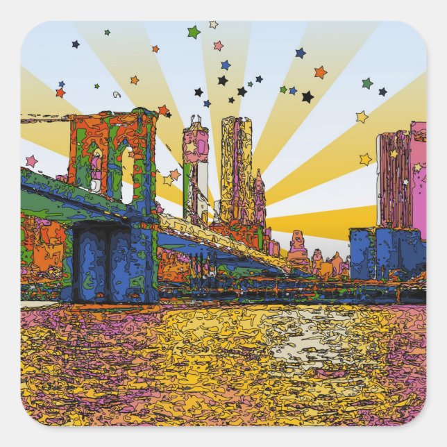 Psychedelic New York City: Brooklyn Bridge, WTC #1 Square Sticker (Front)