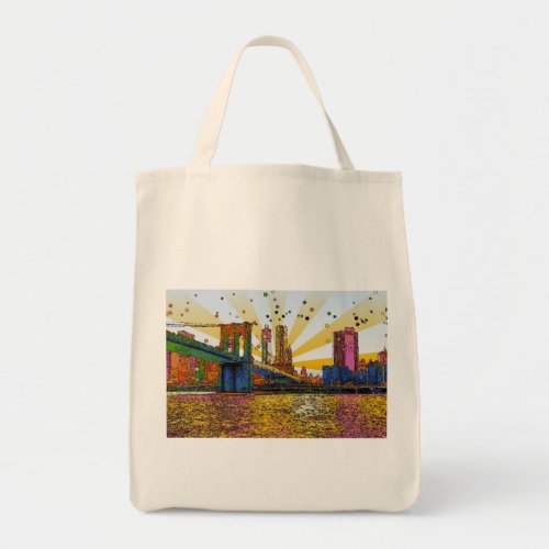 Psychedelic New York City Brooklyn Bridge WTC 1 Tote Bag