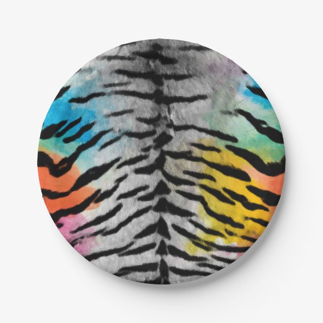 Psychedelic Night Tiger Skin Print Paper Plates (Front)