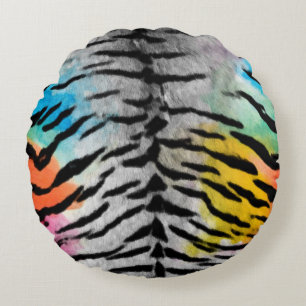 Psychedelic Night Tiger Skin Print Round Pillow