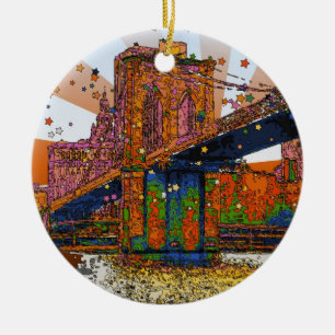 Psychedelic NYC: Brooklyn Bridge #1 Ceramic Ornament