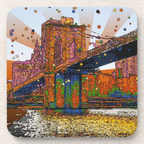 Psychedelic NYC Brooklyn Bridge 1 Drink Coaster