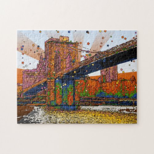 Psychedelic NYC Brooklyn Bridge 1 Jigsaw Puzzle