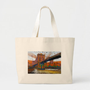 Psychedelic NYC: Brooklyn Bridge #1 Large Tote Bag