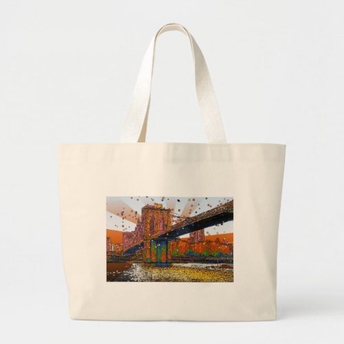 Psychedelic NYC Brooklyn Bridge 1 Large Tote Bag