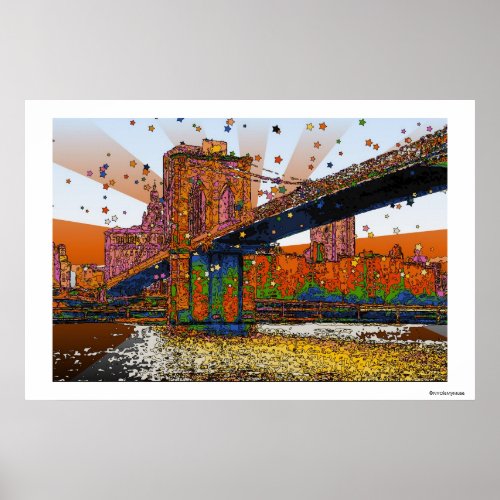 Psychedelic NYC Brooklyn Bridge 1 Poster