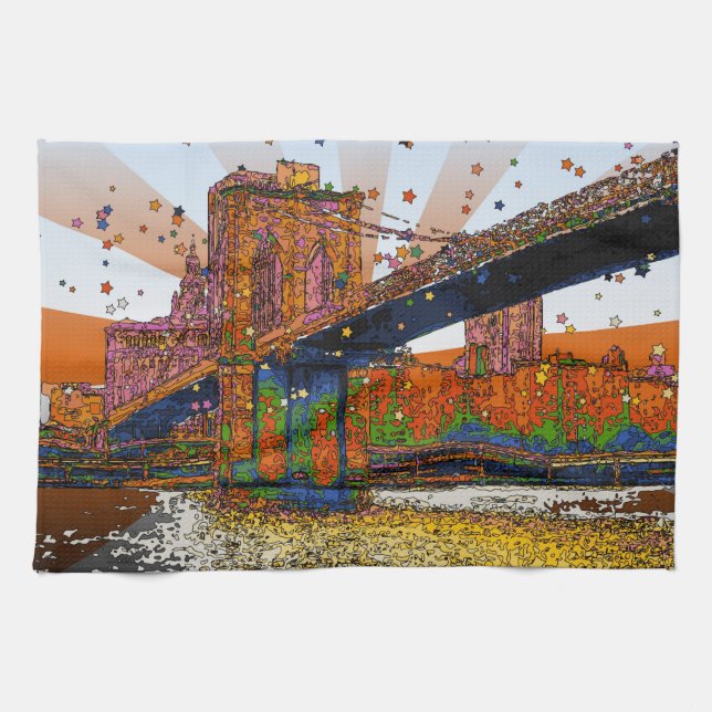 Psychedelic NYC: Brooklyn Bridge #1 Towel (Horizontal)
