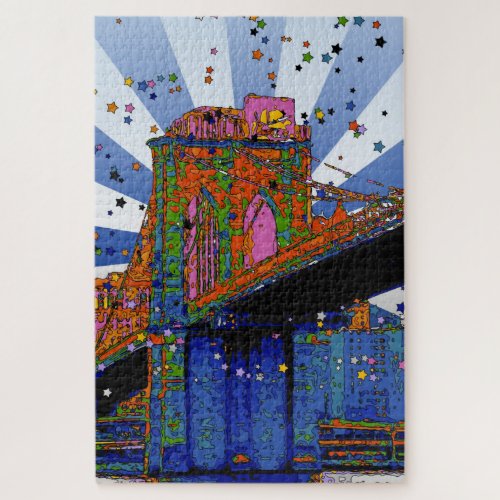 Psychedelic NYC Brooklyn Bridge 2 Jigsaw Puzzle