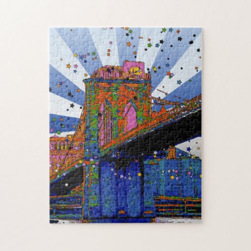 Psychedelic NYC Brooklyn Bridge 2 Jigsaw Puzzle