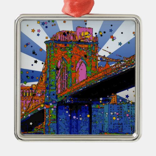 Psychedelic NYC Brooklyn Bridge 2 Metal Ornament