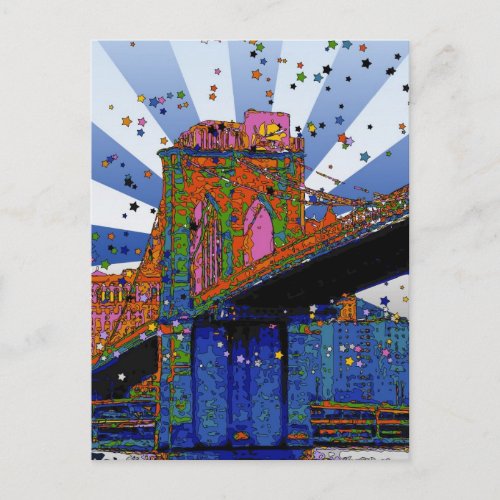Psychedelic NYC Brooklyn Bridge 2 Postcard