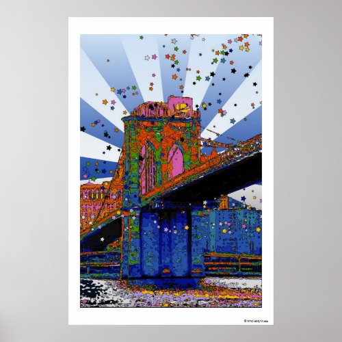 Psychedelic NYC Brooklyn Bridge 2 Poster