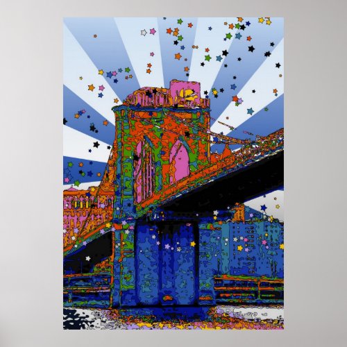 Psychedelic NYC Brooklyn Bridge 2 Poster