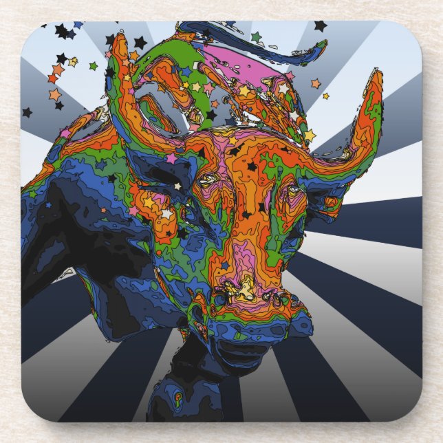 Psychedelic NYC: Charging Bull of Wall Street Coaster (Front)