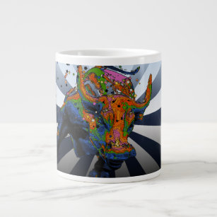 Psychedelic NYC: Charging Bull of Wall Street Giant Coffee Mug