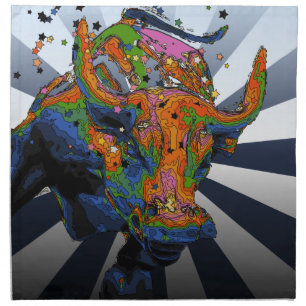 Psychedelic NYC: Charging Bull of Wall Street Napkin