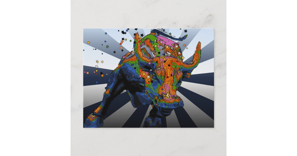 Psychedelic NYC: Charging Bull of Wall Street Postcard | Zazzle