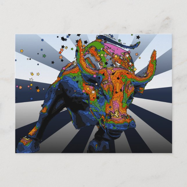 Psychedelic NYC: Charging Bull of Wall Street Postcard (Front)