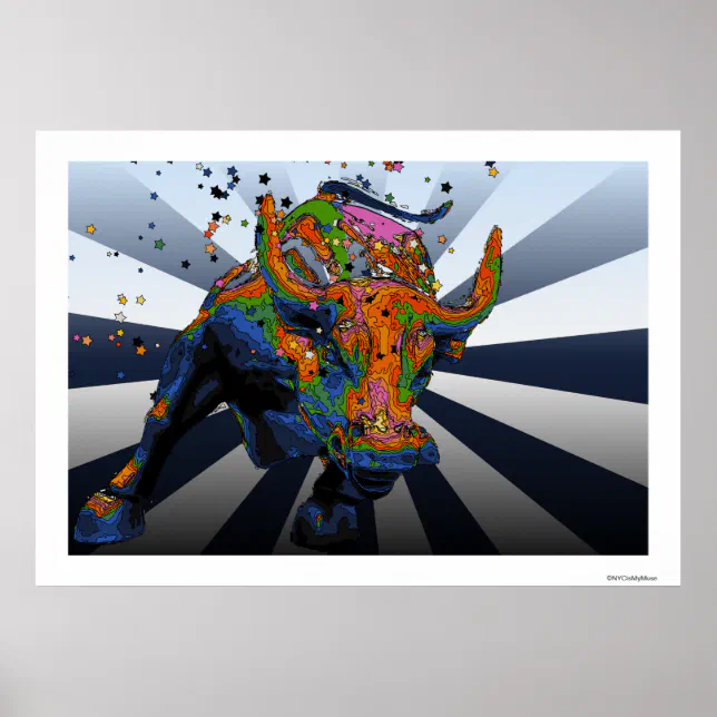 Psychedelic NYC: Charging Bull of Wall Street Poster | Zazzle