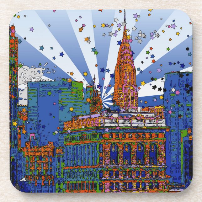 Psychedelic NYC: Chrysler, Flatiron #1 Drink Coaster (Front)
